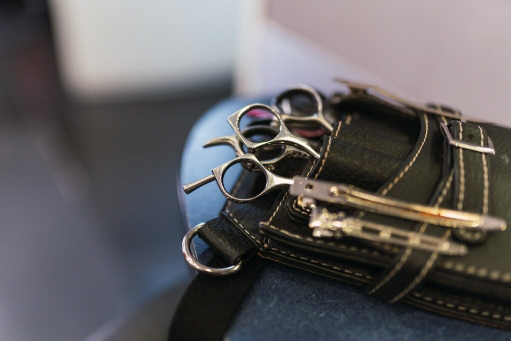 Hairdressing equipments in bag